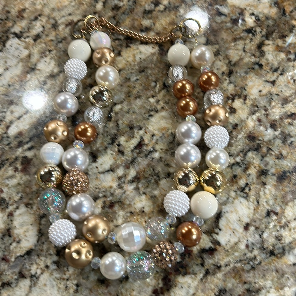 Beautiful custom necklace with pearls, beads and lots of bling! Double strand.